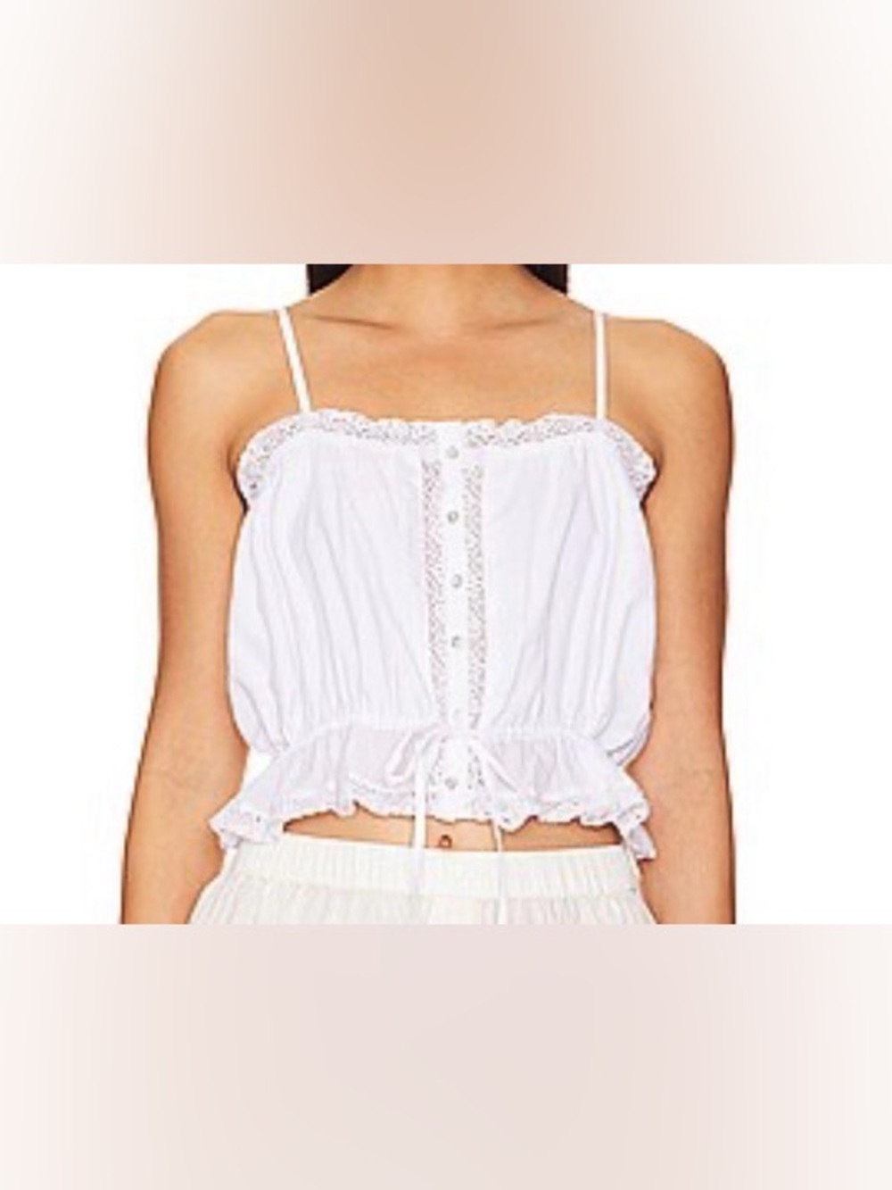 Free People White Lace-Trim Spaghetti Strap Crop Top